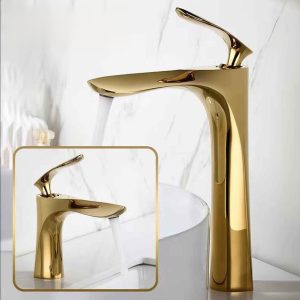 Golden Maple Leaf Basin Faucet - Elegant Tall Countertop Mixer Tap for Luxury Bathrooms