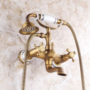 Antique Brass Wall-Mounted Handheld Shower Set - Retro Chinese Design