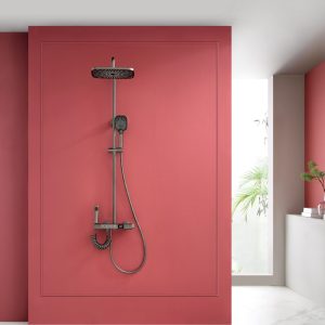 All-Copper Aircraft Carrier Style Shower Set with Piano Key Controls - Gunmetal Grey