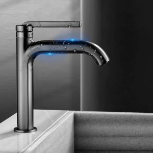 Premium Gunmetal Grey All-Brass Basin Faucet - High-Arc Hot & Cold Mixer