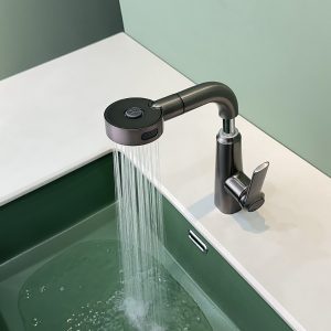 Elegant Cream White Pull-Out Bathroom Faucet with Liftable Spout