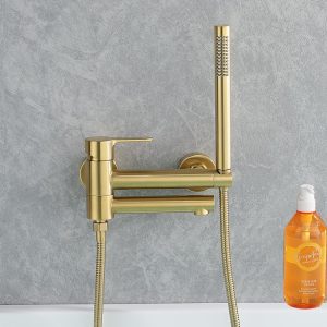 Luxury Gold Brass Bathtub Faucet & Shower Set - Wall-Mounted Mixer Valve