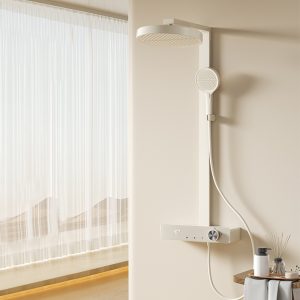 Modern Digital Display Shower System - 3-Mode Hydropower Temp Monitor & Integrated Storage Shelf