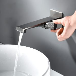 Luxury All-Copper Concealed Digital Display Basin Faucet - Wall-Mounted Waterfall Mixer