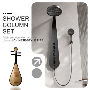 High-end Concealed Brass Thermostatic Shower Set with Mirror Rainfall & Button Control
